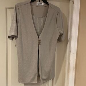 Alfred Dunner Metallic Gray Short Sleeve Blouse